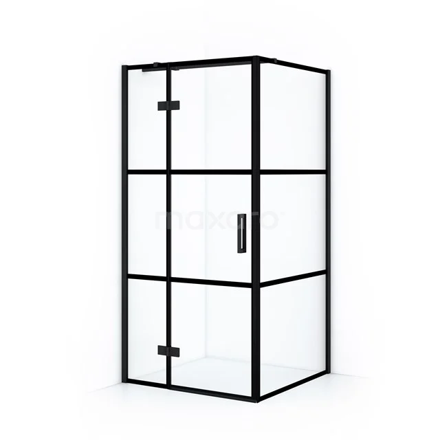 Diamond Shower enclosure | 90x80 cm Matte black Clear with 4 black stripes Pivot door Rectangle CDB213608318MB