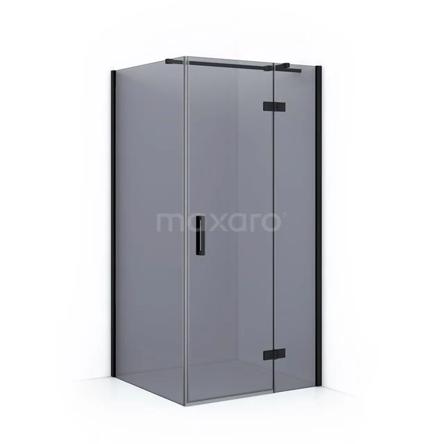 Graue rechteckige Duschkabine mit Mattglas, schwarzen Profilrändern und Drehtür, ideal für ein modernes Badezimmer.