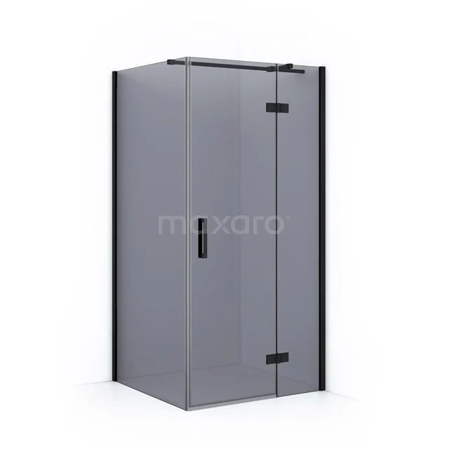 Graue rechteckige Duschkabine mit Mattglas, schwarzen Profilrändern und Drehtür, ideal für ein modernes Badezimmer.