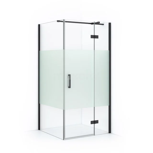 Diamond Shower enclosure | 90x80 cm Black chrome Clear with matt strip Pivot door Rectangle CDB223608313BC Glass shower enclosure with matte white finish, corner model, metal frame and pivot door, ideal for modern bathroom design.