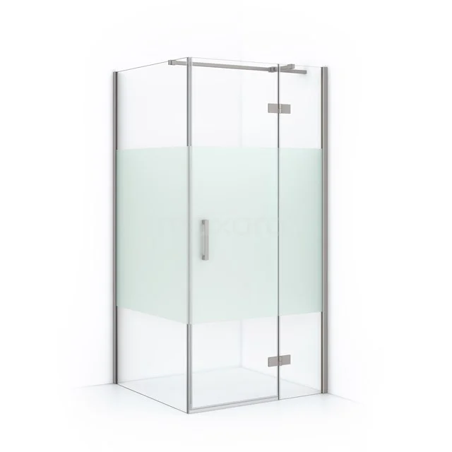 Duschkabine Diamond 100x90cm aus klarem Sicherheitsglas mit mattem Streifen aus gebürstetem Edelstahl CDB224609313BR Glas Duschkabine mit Matt Weißer Strip, Eckmodell, Aluminium Profil; stilvoll und praktisch für jedes Badezimmer.