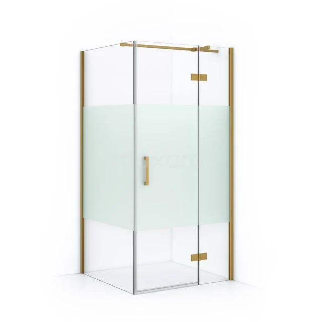 Diamond Shower cabin | 100x80 cm Gold Clear with matt strip Pivot door Rectangle CDB224608313GGN Glass shower enclosure with gold accents and frosted glass panels, ideal for a modern bathroom style.