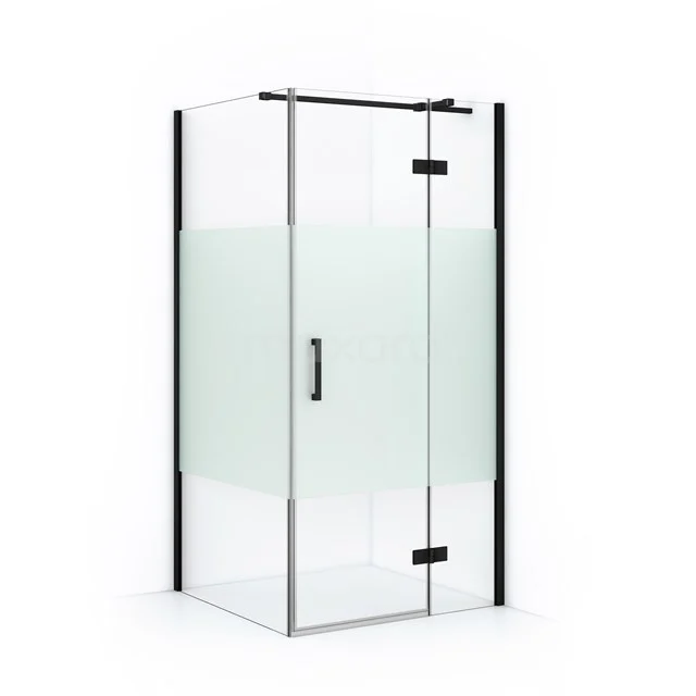 Duschkabine Diamond 90x90cm aus klarem Sicherheitsglas mit Mattstreifen Matt Schwarz CDB223609313MB Moderne Duschkabine mit Mattglas und schwarzen Rändern, ideal für eine stilvolle Badezimmergestaltung.