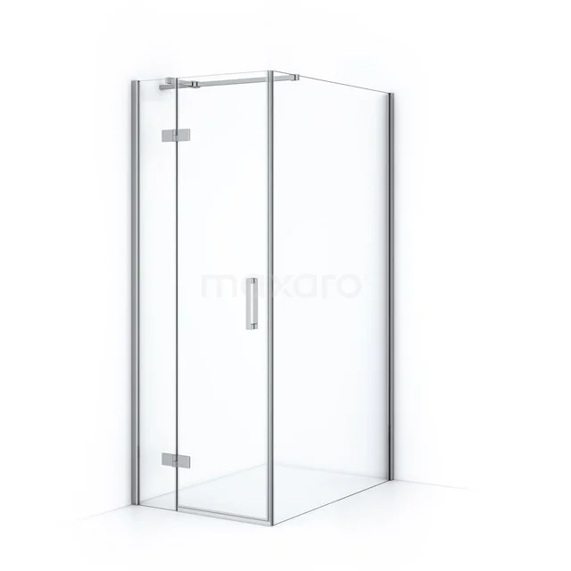 Square glass shower enclosure with sliding door, chrome accents and modern design, ideal for a stylish bathroom.
