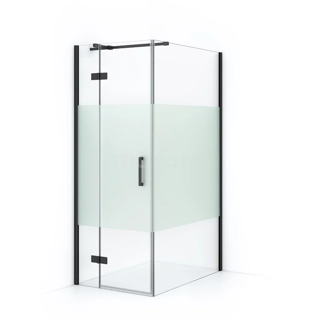 Diamond Shower enclosure | 110x80 cm Black chrome Clear with matt strip Pivot door Rectangle CDB213511313BCN