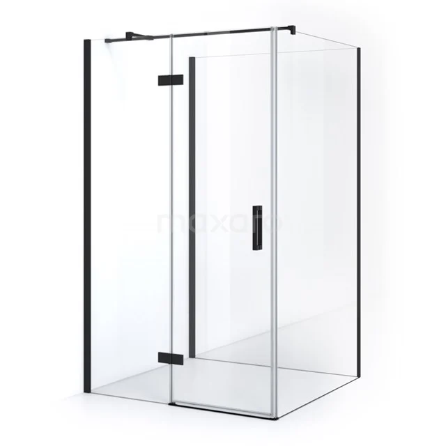 Glass shower enclosure with black profiles, modern design, ideal for a stylish bathroom upgrade.