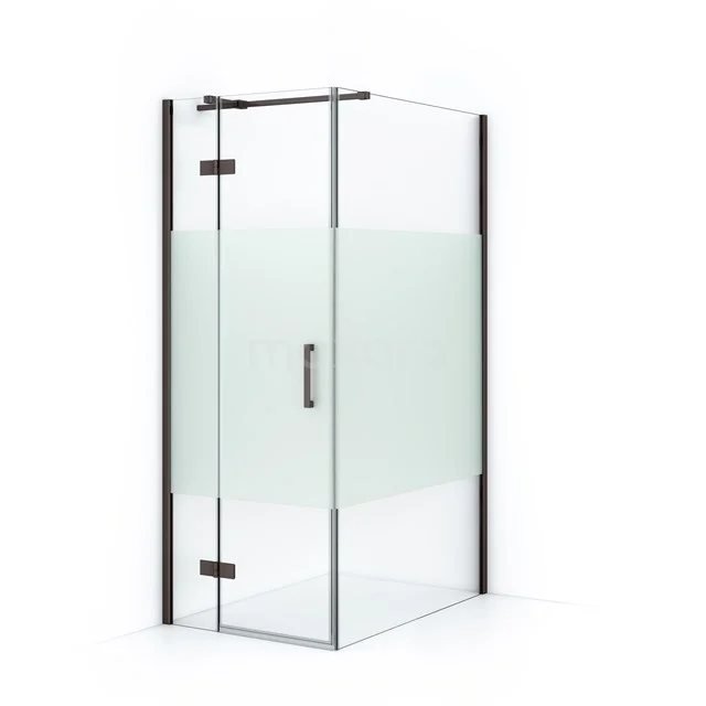 Diamond Shower enclosure | 110x80 cm Black metal Clear with matt strip Pivot door Rectangle CDB213511313ZM Corner shower cabin with frosted glass door, black profiles, sleek design; perfect for modern bathroom design.