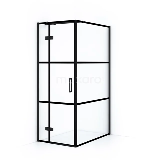 Diamond Duschkabine | 140x80 cm Matt Schwarz Drehtür Rechteck CDB213514318MB Schwarze industrielle Duschkabine mit Glaswänden, Metallrahmen und Eckdesign, ideal für einen modernen Badezimmerstil.