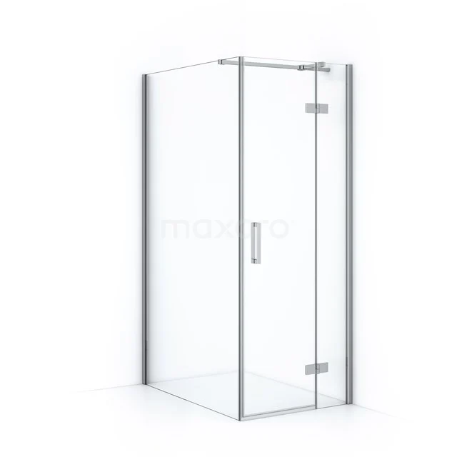 Corner shower cabin made of glass with silver aluminium profiles, minimalist design for a stylish bathroom.