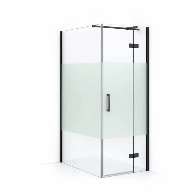 Diamond Duschkabine | 120x80 cm Schwarzchrom Drehtür Rechteck CDB223512313BCN Glas Duschkabine mit Mattglas Paneel und Schwarz Akzenten, ideal für moderne Badezimmergestaltung.