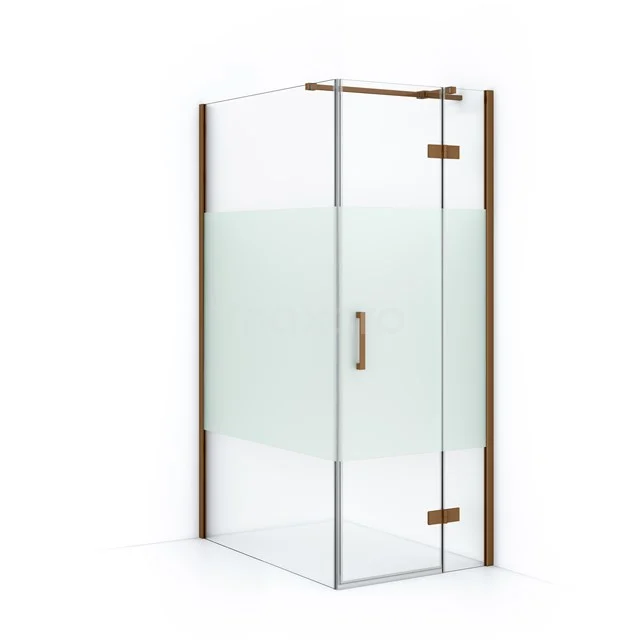 Glas Duschkabine mit mattem Milchglas, Holzakzenten und modernen Metallscharnieren, ideale Wahl für ein stilvolles Badezimmer.