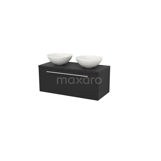 Modulo+ Plato Badkamermeubel voor waskom | 100 cm Carbon Vlak front Carbon blad 1 lade BMK001422