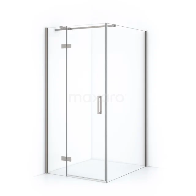 Glas Duschkabine mit silberfarbenen Profilen, Eckmodell, elegantes Design ideal für moderne Bäder.