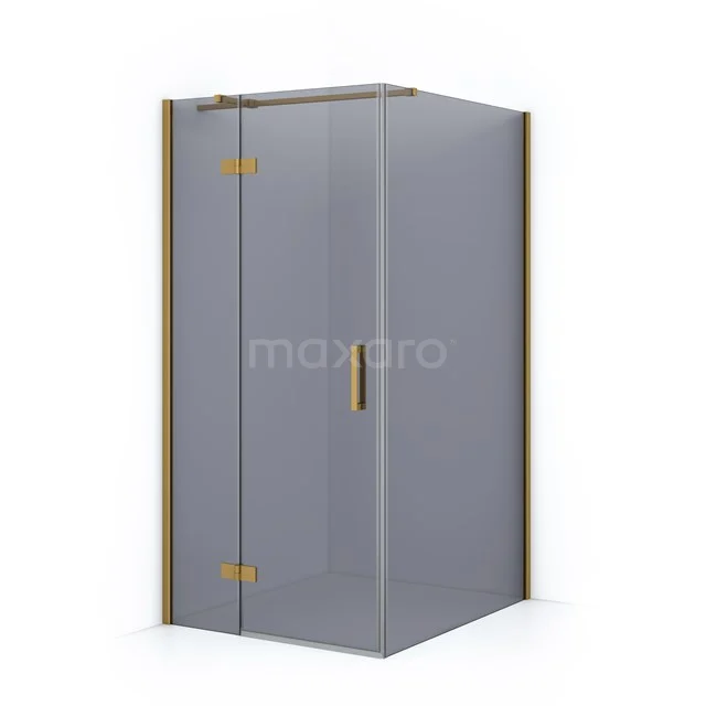 Corner shower cabin with frosted glass, gold-coloured hinges and Handle, ideal for a stylish and modern bathroom.