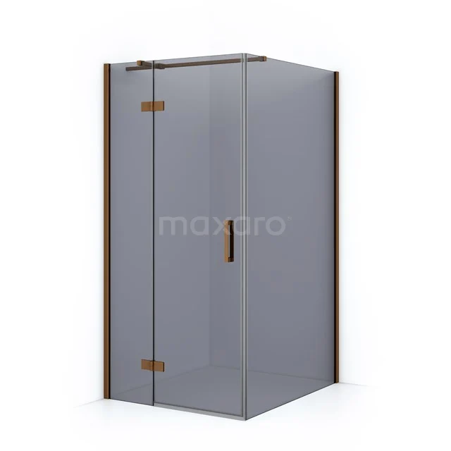 Diamond Shower cabin | 120x100 cm Copper Smoke glass Pivot door Rectangle CDB214612311KP Modern glass shower enclosure with corner step, matte black accents and bronze hinges, ideal for a luxurious bathroom.