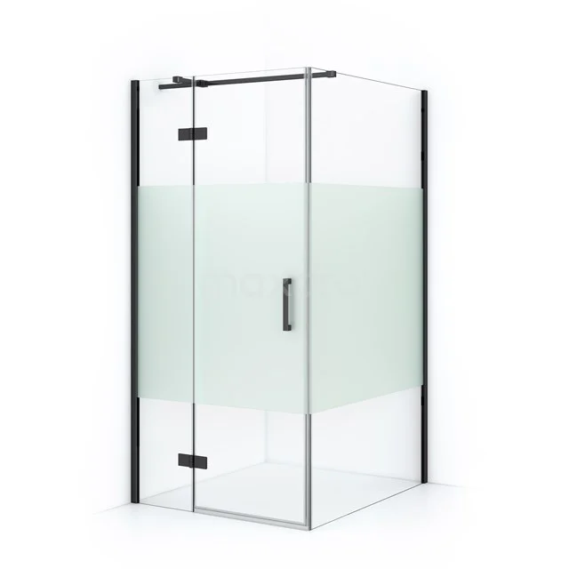 Diamond Shower cabin | 120x90 cm Black chrome Clear with matt strip Pivot door Rectangle CDB214512313BC Corner shower cabin with frosted glass segments, black profiles and pivot door, ideal for modern bathrooms.