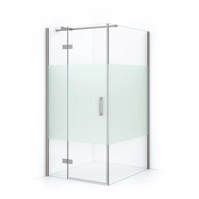 Glas Duschkabine mit Eckeinstieg, matt und Klarglas, silberfarbene Profile; ideal für ein modernes Badezimmer.