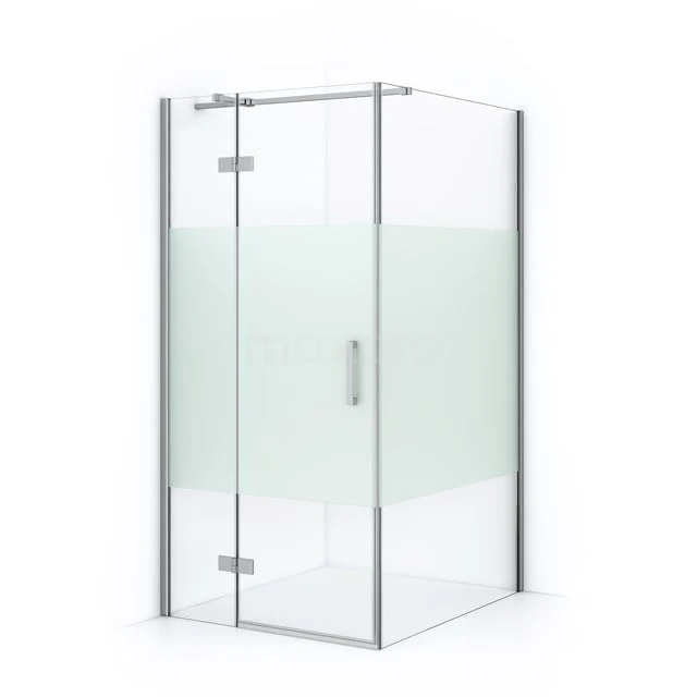 Eck-Duschkabine mit satiniertem Glas und Chromrahmen, minimalistisches Design, ideal für ein modernes Badezimmer.