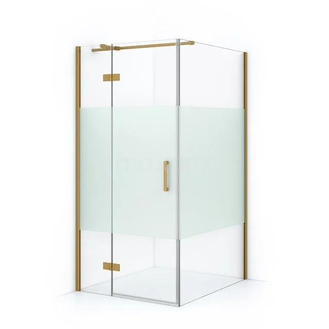 Glass shower enclosure with frosted glass, gold accents and modern finish, perfect for stylish bathroom decor.