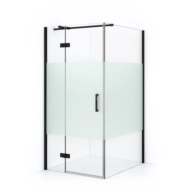 Diamond Shower cabin | 110x90 cm Matte black Clear with matt strip Pivot door Rectangle CDB213611313MB Corner shower cabin with frosted glass and black profiles, modern design, ideal for a stylish bathroom layout.