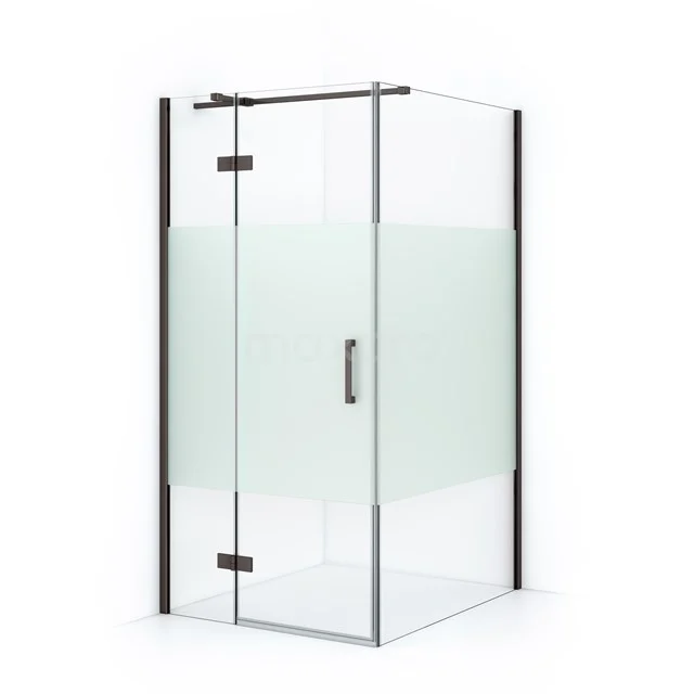 Duschkabine Diamond 110x100cm aus klarem Sicherheitsglas mit mattem Streifen aus schwarzem Metall CDB214611313ZMN Eckdusche mit klarem und mattglas, schwarzem Metallprofil, ideal für moderne Badezimmergestaltungen.