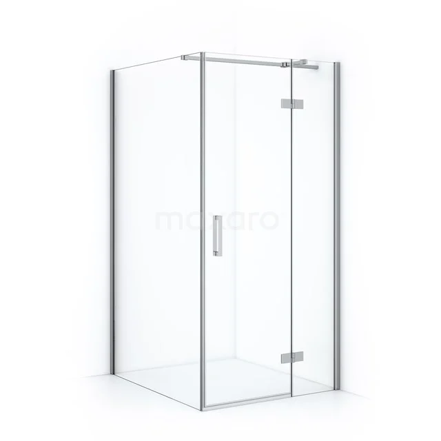 Glass corner shower cabin with transparent doors, chrome details and minimalist design, perfect for modern bathrooms.