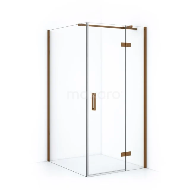 Diamond Shower cabin | 110x100 cm Copper Clear glass Pivot door Rectangle CDB224611310KP Glass shower enclosure with wooden accents, modern design, perfect for a stylish bathroom.