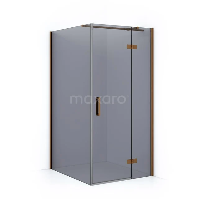 Diamond Shower cabin | 110x100 cm Copper Smoke glass Pivot door Rectangle CDB224611311KP Grey corner shower cabin with glass panels and bronze hinges, ideal for a modern bathroom.