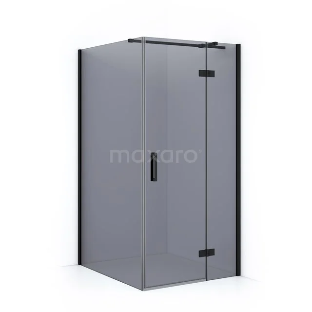 "Square shower enclosure with black profiles, glass doors and modern design, perfect for any contemporary bathroom style."