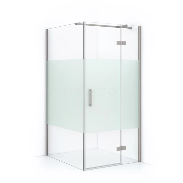 Diamond Shower cabin | 110x90 cm Stainless steel Clear with matt strip Pivot door Rectangle CDB223611313BR Shower enclosure with matte white profile, corner model, clear and frosted glass, ideal for a modern bathroom.