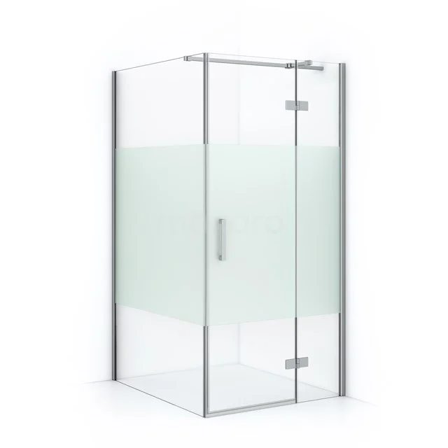 Diamond Shower cabin | 110x90 cm Chrome Clear with matt strip Pivot door Rectangle CDB224511313C Glass shower enclosure with matte white privacy panel and aluminium profile, ideal for modern bathroom fittings.