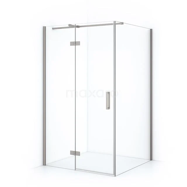 Moderne Glas-Duschkabine mit Eckaufstellung, transparentem Design und Aluminium-Profilen. Ideal für ein stilvolles Badezimmer.
