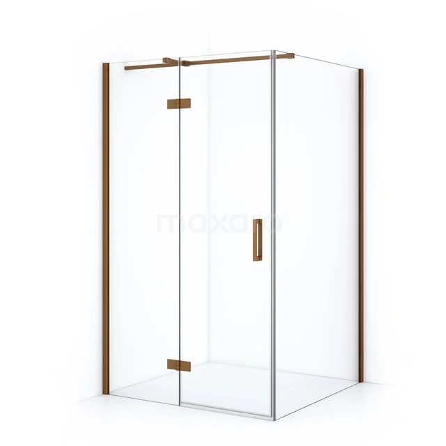 Diamond Shower cabin | 120x110 cm Copper Clear glass Pivot door Rectangle CDB216611310KP Glass shower enclosure with gold details, minimalist design, ideal for a modern bathroom.