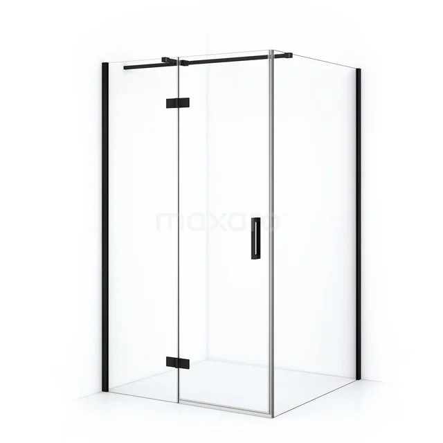 Glas Duschkabine mit Matt Schwarz Akzenten und Drehtür, moderner Badezimmerstil, geeignet für luxuriöse Duschräume.