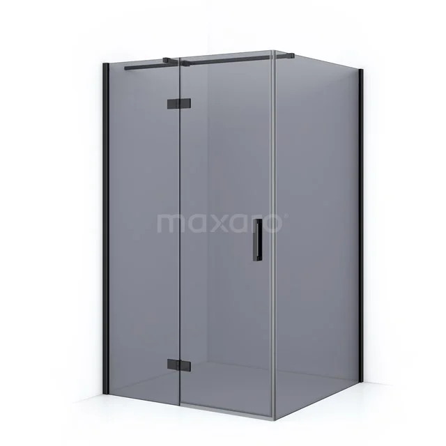 Diamond Shower enclosure | 110x100 cm Black chrome Smoke glass Pivot door Rectangle CDB216510311BC Matte black shower enclosure with corner step, clear glass and clean lines, ideal for a modern bathroom.