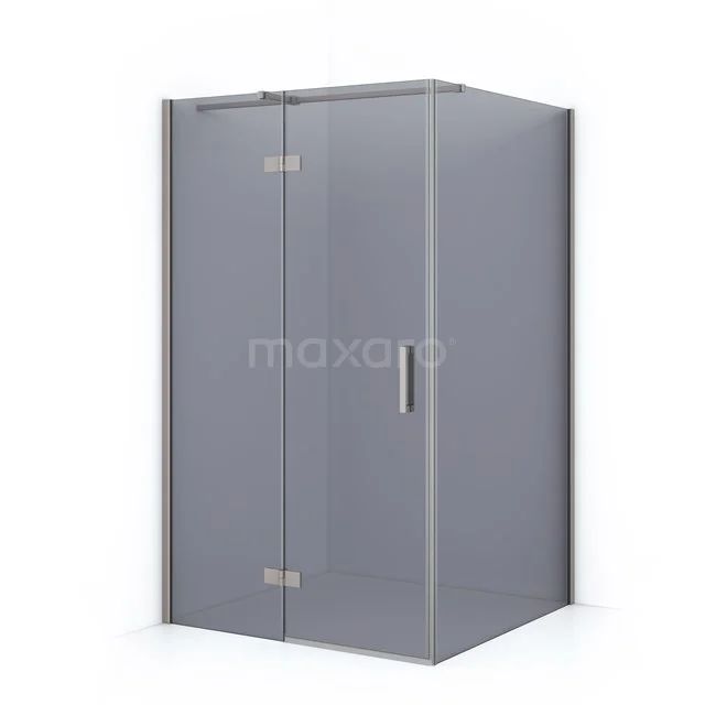 Graue rechteckige Duschkabine mit Glastüren und metallischem Haltegriff, ideal für eine moderne Badezimmergestaltung.