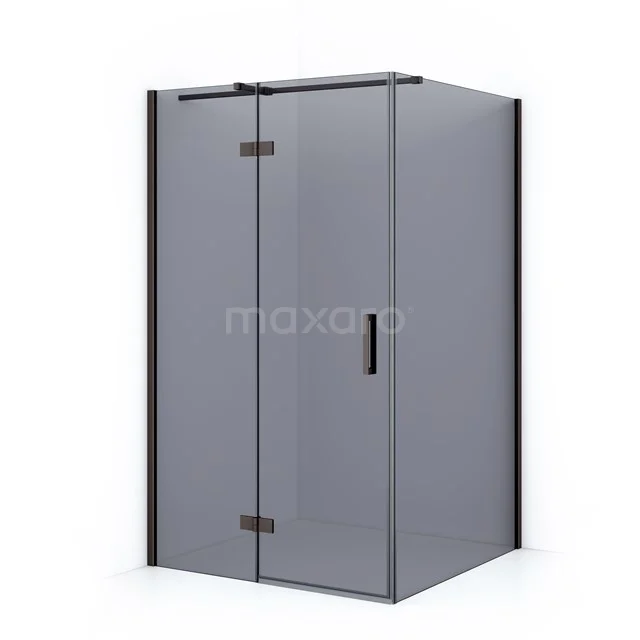 Moderne matte schwarze Duschkabine mit Eckeinstieg, Glastüren und minimalistischem Design, perfekt für ein stilvolles Badezimmer.