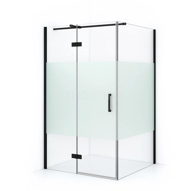 Duschkabine Diamond 120x110cm aus klarem Sicherheitsglas mit mattem Streifen Matt Schwarz CDB216611313MB Eck-Duschkabine mit Mattglas, schwarzen Profilen und Drehtür, stilvolles Design für moderne Bäder.