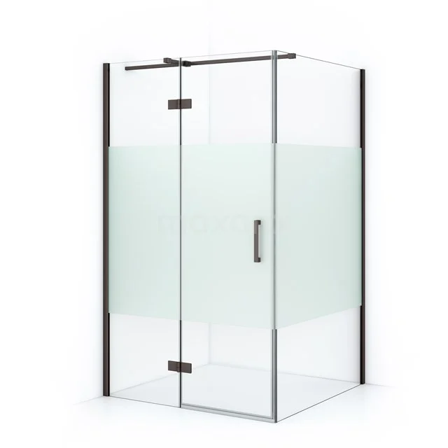 Moderne Duschkabine aus Glas mit schwarzem Metallrahmen, mattem Glas und klarem Design; perfekt für stilvolle Bäder.