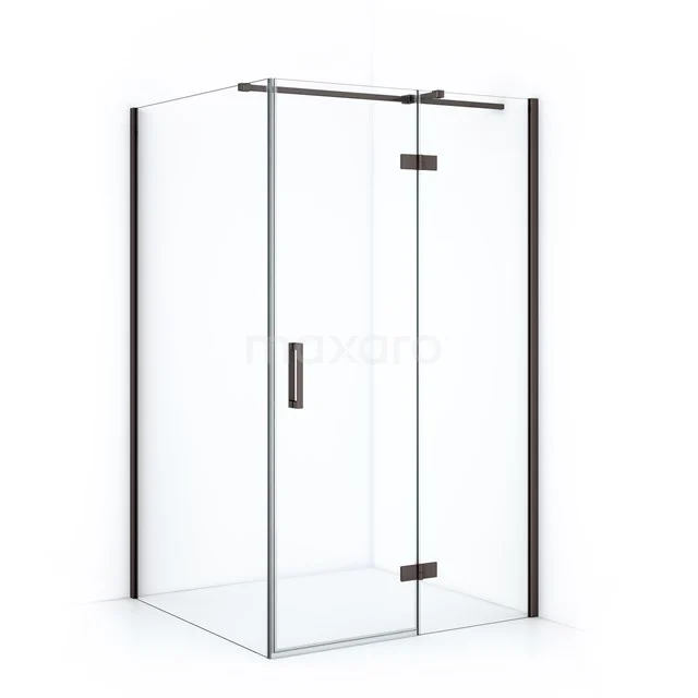 Glass shower enclosure with black metal accents, corner model, perfect for modern bathrooms.