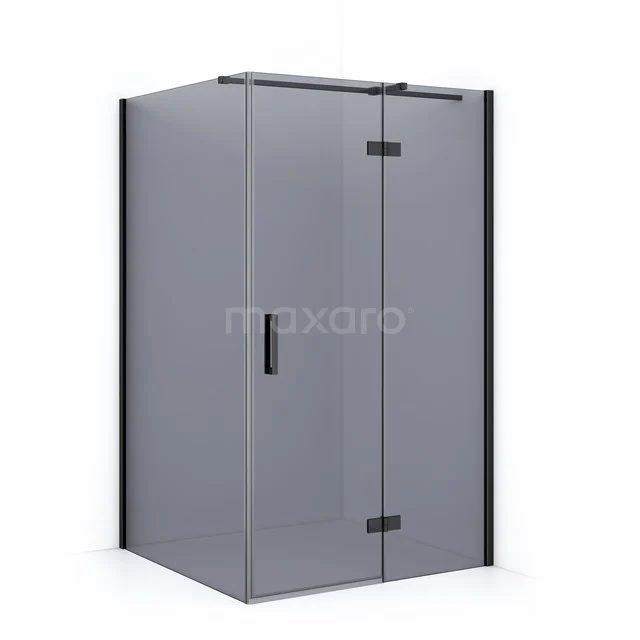Modern square shower enclosure, matte black frame, frosted glass walls and door, ideal as a stylish bathroom addition.