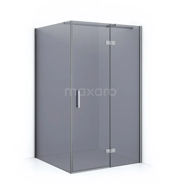 Grey corner shower cabin with frosted glass doors, metal Handle and minimalist design, perfect for modern bathrooms.