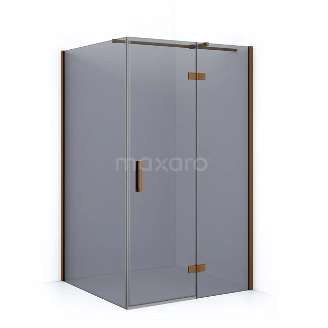 Diamond Shower cabin | 110x90 cm Copper Smoke glass Pivot door Rectangle CDB226509311KP Grey glass shower enclosure with metal accents, modern design, perfect for stylish bathrooms.