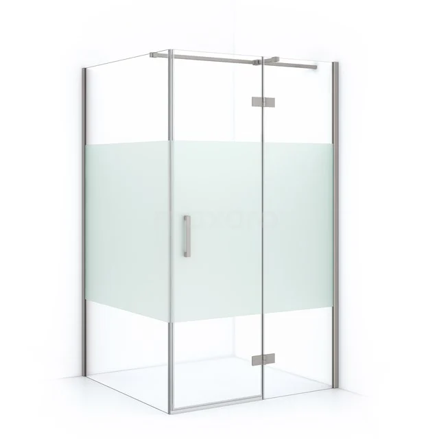 Diamond Shower cabin | 120x80 cm Stainless steel Clear with matt strip Pivot door Rectangle CDB226608313BR Glass shower enclosure with matt white band, corner model, stainless steel hinges; stylish and modern bathroom design.