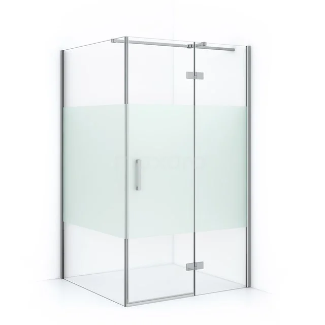 Diamond Shower cabin | 110x110 cm Chrome Clear with matt strip Pivot door Square CDB226511313C Shower enclosure with clear glass walls, matt glass details and silver profiles; modern design for luxury bathrooms.