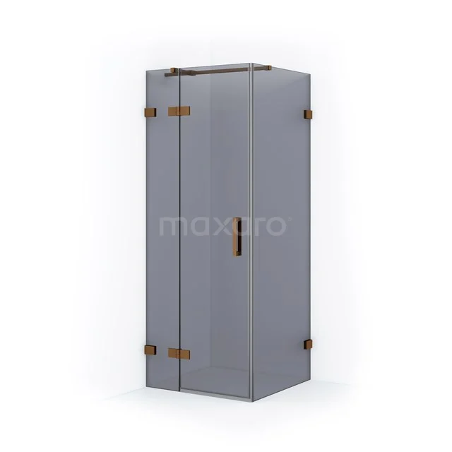 Grey shower enclosure with frosted glass panels, brass details and a modern design, perfect for a stylish bathroom.