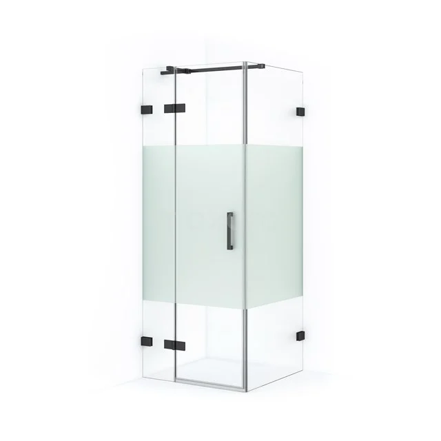 Diamond Shower enclosure | 80x80 cm Black chrome Clear with matt strip Pivot door Square CDB213508323BC