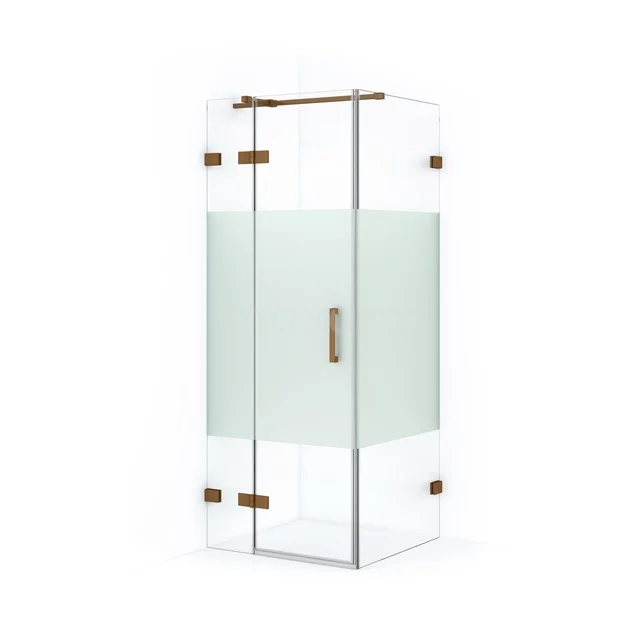 Glass shower enclosure with matte white panel, stainless steel details and stylish handle, perfect for modern bathrooms.