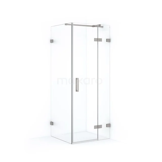 Corner shower cabin in clear glass with a slim, stainless steel door, perfect for a modern bathroom style.