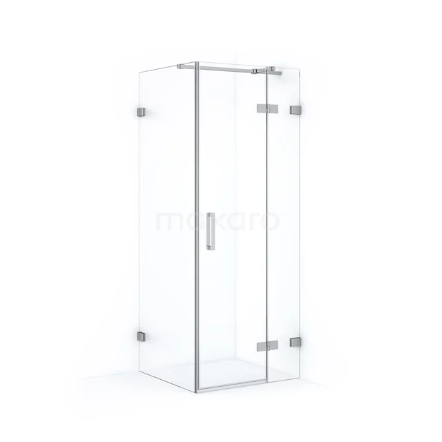 Shower enclosure with corner step and stainless steel hinges, elegant design for modern bathrooms.